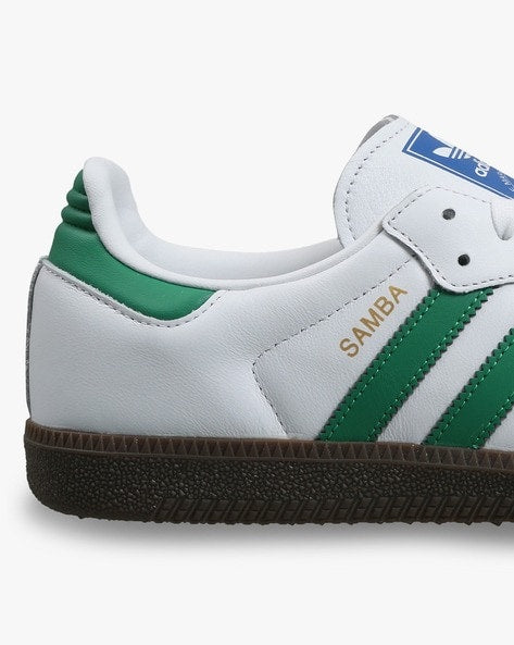 Adidas Samba OG White Green sneaker by Flaxwears with white leather and green stripes