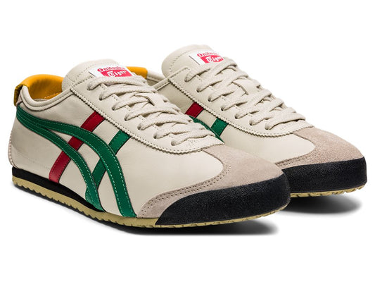 Onitsuka Tiger Mexico 66 white green sneakers with red stripes and suede toe cap by Flaxwears