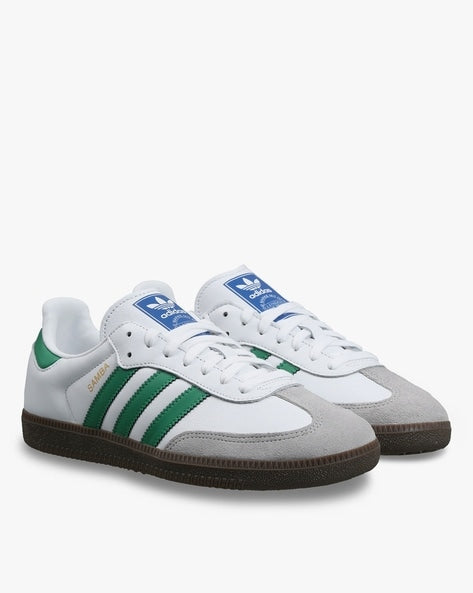 Adidas Samba OG White Green sneakers with classic suede toe and green stripes